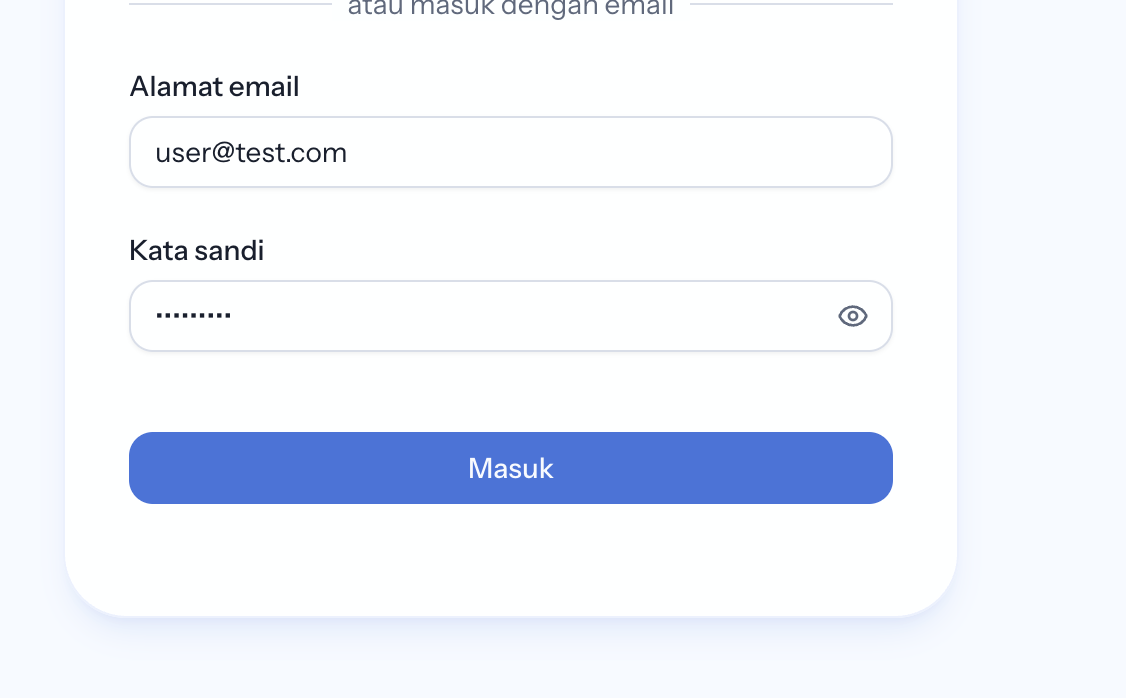 Form login menggunakan email dan kata sandi